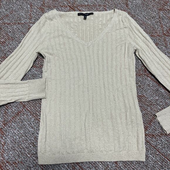 WHITE HOUSE BLACK MARKET Women's Gold Metallic Scoop-Neck Sweater Medium - Picture 2 of 5